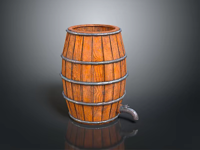 Vintage Wooden Barrel With Wooden Staves Metal Hoops And Spigot 3d model