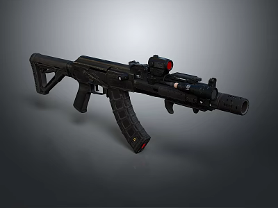 Modern Black Tactical Rifle With Red Dot Scope And Suppressor Design Features 3d model