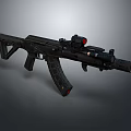 Modern Black Tactical Rifle With Red Dot Scope And Suppressor Design Features