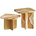 Modern Stylish Side Table With Marbled Surface And Gold Geometric Base Design 3d model