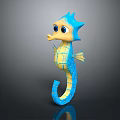 Playful Cartoon Seahorse Character 3D Model With Blue Yellow Body Big Eyes And Curved Tail