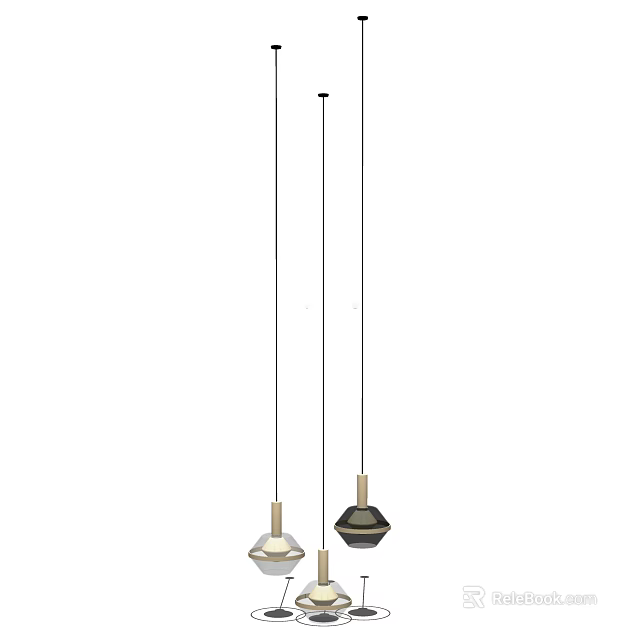 Modern Geometric Pendant Lights Design With Two Light And Dark Shades 3d model 