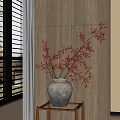 Gray Ceramic Vase With Pink Blossom Branches On Wooden Wall Background