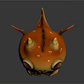 Cute Small Horned Creature With Orange Yellow Body Big Red Eyes Eating Cookie And Crumbs