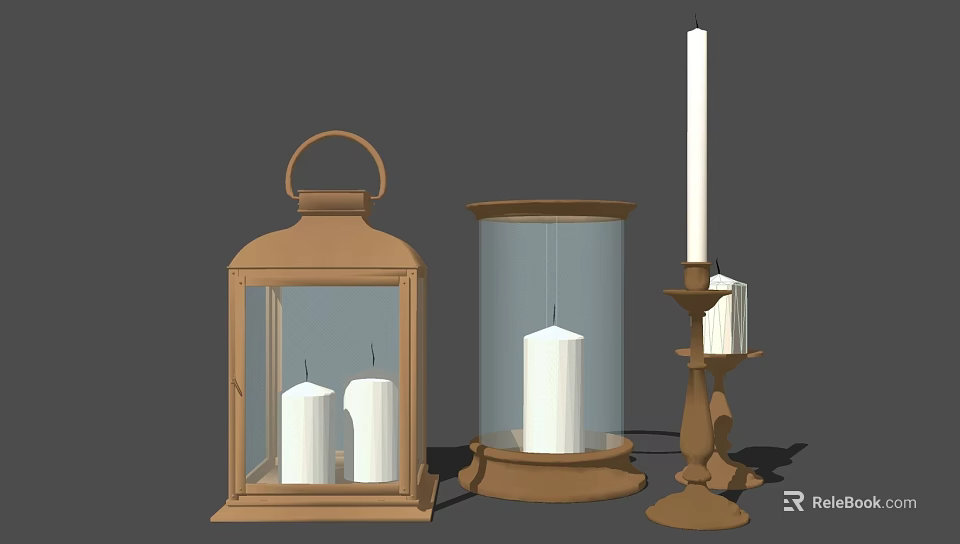 Vintage Table Lamp Designs With Candle Elements Wooden Frame And Glass Shade 3d model 