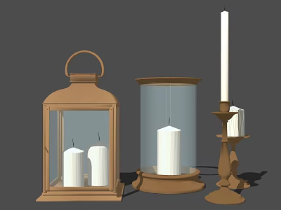 Vintage Table Lamp Designs With Candle Elements Wooden Frame And Glass Shade 3d model