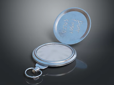 Silver Pocket Watch With Open Case Engraved Zootoll White Dial And Metal Ring 3d model