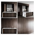 Modern Kitchen Interior With Dark Wood Cabinets And Marble Countertop