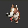 Cute Brown And White Cartoon Dog With Red Tongue And Collar