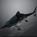 Green and white fish plush toy with yellow spots open mouth and fins