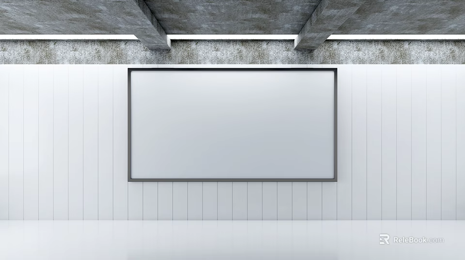 Blank Billboard Display On White Wall With Gray Ceiling In Modern Interior 3d model 