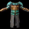 Man Wearing Ornate Ancient Armor With Blue Gold Decorations And Long Robe