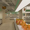 Supermarket Grocery Store Interior With Fresh Produce Display Counters And Fruits Vegetables