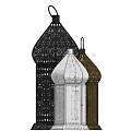 Vintage Style Decorative Ornament Set with White Black Brown Carved Lantern Designs