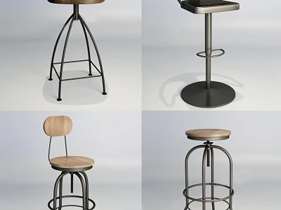 Modern Bar Stools With Various Designs Wooden Seats And Metal Frames 3d model