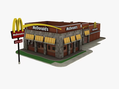 Commercial Complex Featuring McDonald's Restaurant Exterior With Brand Signage And Facade Design 3d model