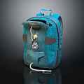 Blue Modern Backpack With Mesh Design Gray Accents And Ornament Detail