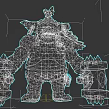 Green Ogre Character With Muscular Build Spiked Shields Feathered Headdress And Purple Shorts