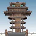 Chinese-style Tower Viewing Tower 3d model