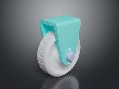 Light Blue Caster Wheel With White Wheel And Purple Knob Design 3d model