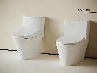 Designer Modern White Toilets in Clean Bathroom Interior With Sleek Design 3d model