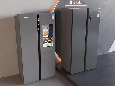 Contemporary Gray Refrigerators With Digital Screen Showing Food Images And Sleek Design 3d model