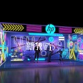 HP Tech Live Stream Studio With Neon Lights Hosts And Futuristic Background 3d model