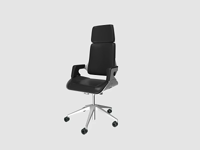 Black Leather Office Chair With High Back Support Adjustable Arms And Swivel Rolling Casters 3d model