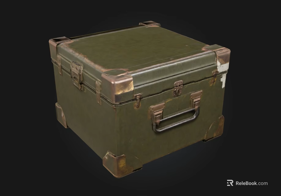 Old Fashioned Green Metal Case With Brass Corners And Handle Details 3d model 