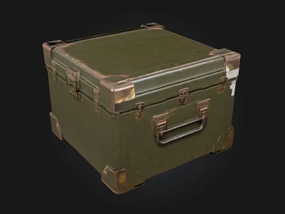 Old Fashioned Green Metal Case With Brass Corners And Handle Details 3d model
