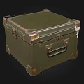 Old Fashioned Green Metal Case With Brass Corners And Handle Details