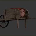 Vintage Wooden Cart With Red Wheels And Cargo Loaded Inside