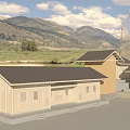 Scenic Wooden House with Black Roof Mountain View Grassland and River