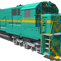 Green Railway Train With Yellow Stripes Number 0017 2017 Side View Design