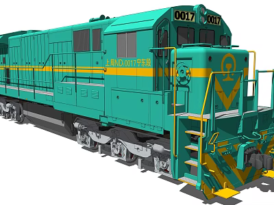 Green Railway Train With Yellow Stripes Number 0017 2017 Side View Design 3d model