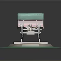 Railway Freight Car With Green Cover On Railway Tracks And Light Green Base