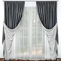 Double Layer Gray Window Curtain With White Sheer And Elegant Drape Design For Home Decor