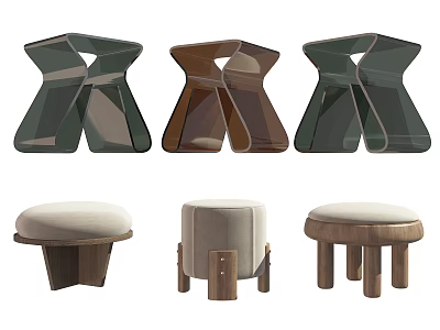 Modern Geometric Stools With Wooden Frames And Upholstered Seats For Home Decor 3d model