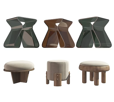Modern Geometric Stools With Wooden Frames And Upholstered Seats For Home Decor 3d model