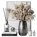 Modern Minimalist Decorative Ornament Combinations With Reed Diffuser Dried Flowers Small Clock And Candle 3d model