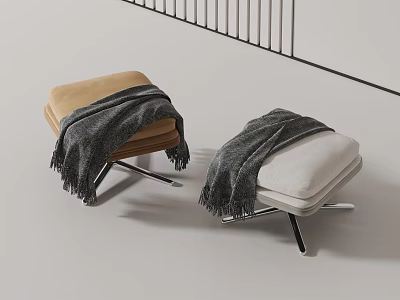 Modern Stools With Gray Blankets Brown White Soft Cushions And Metal Legs Interior 3d model
