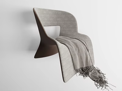 Modern Sleek Leisure Chair With Gray Fringed Blanket And Upholstered Comfort Design 3d model