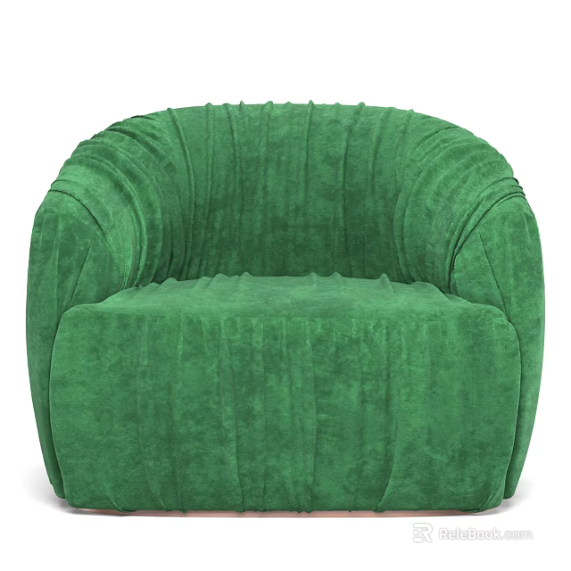 Green Velvet Single Sofa With Pleated Design And Rounded Shape 3d model