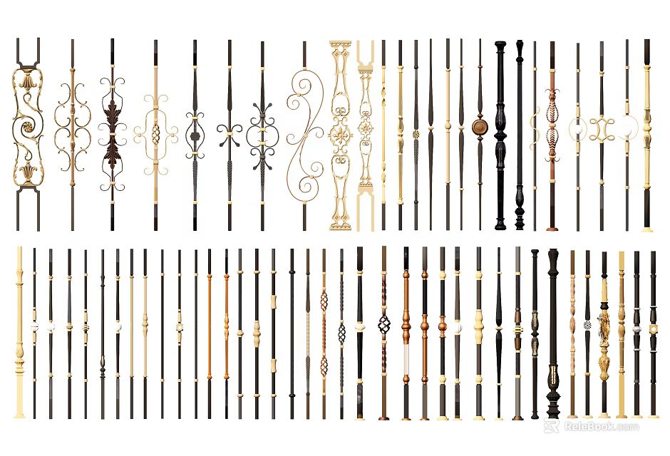 Various Decorative Railings With Metal Designs Curved Patterns And Different Styles 3d model 