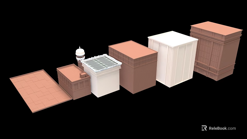 Various Industrial Equipment Cabinet Units With Grille Tops And Different Colored Designs 3d model 