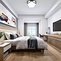Modern Hotel Room Interior With Comfortable Bed TV Desk Chair Nightstand And Decorative Painting