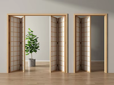 Folding door Japanese-style folding door sliding door lattice door partition sliding door partition door 3d model