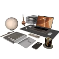 Modern Desk Decorative Ornament Set With Laptop Phone Lamp Coffee Cup Notebooks And Mouse