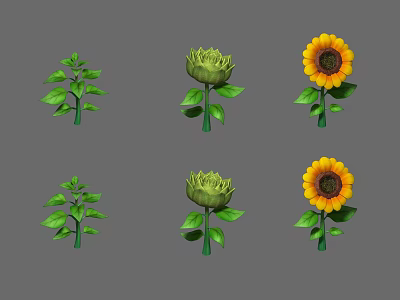 Green Leafy Plants Green Buds and Sunflowers with Fresh Blooms and Leaves 3d model