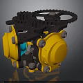 Mechanical Gear Assembly With Yellow Components Black Frame And Metal Bolts